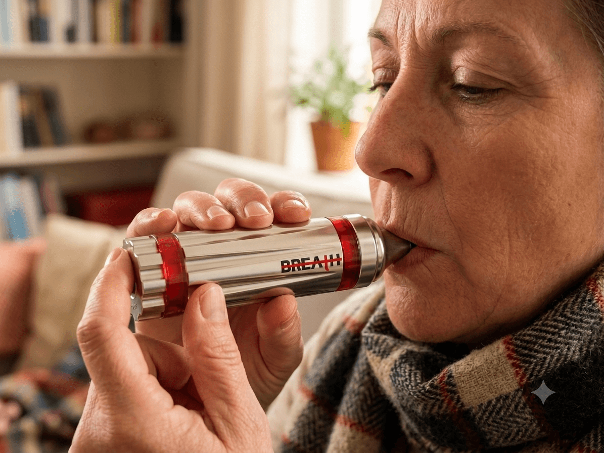 Individual using Breath inhaler case comfortably